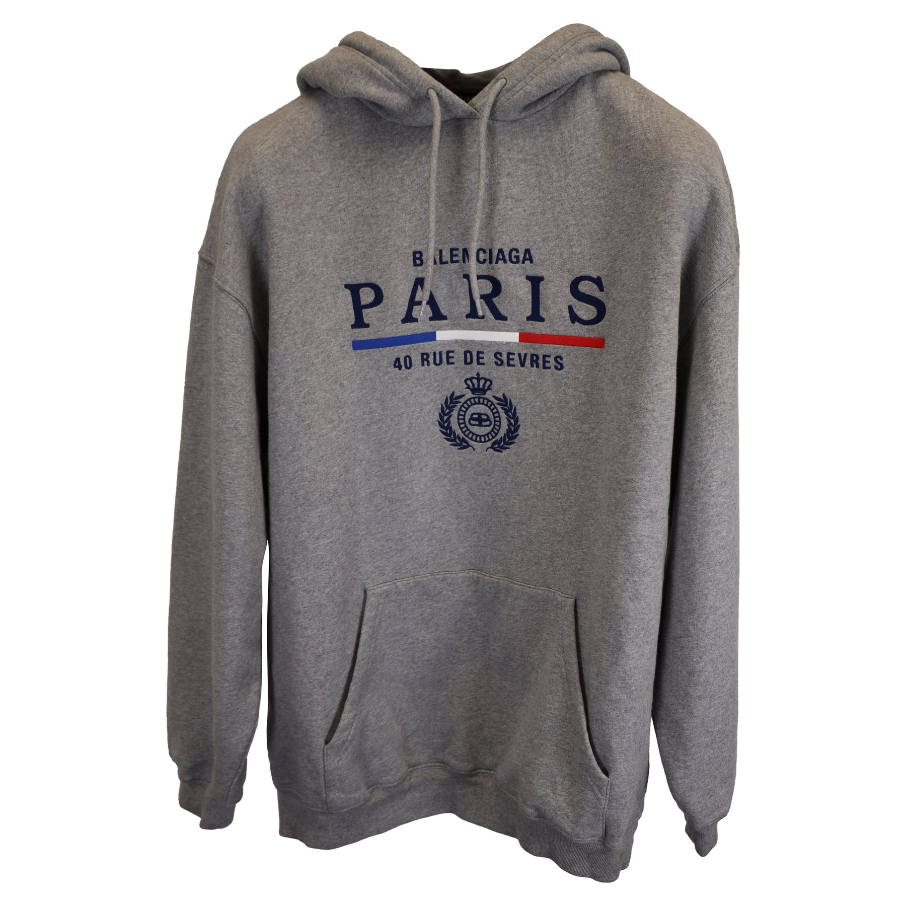 Balenciaga Paris Flag Kapuzenpullover aus grauer Baumwolle