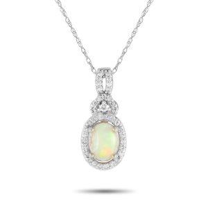 LB Exclusive 14K Weißgold 0,15ct Diamant und Opal Halskette - – PD4 / 15738WOP
