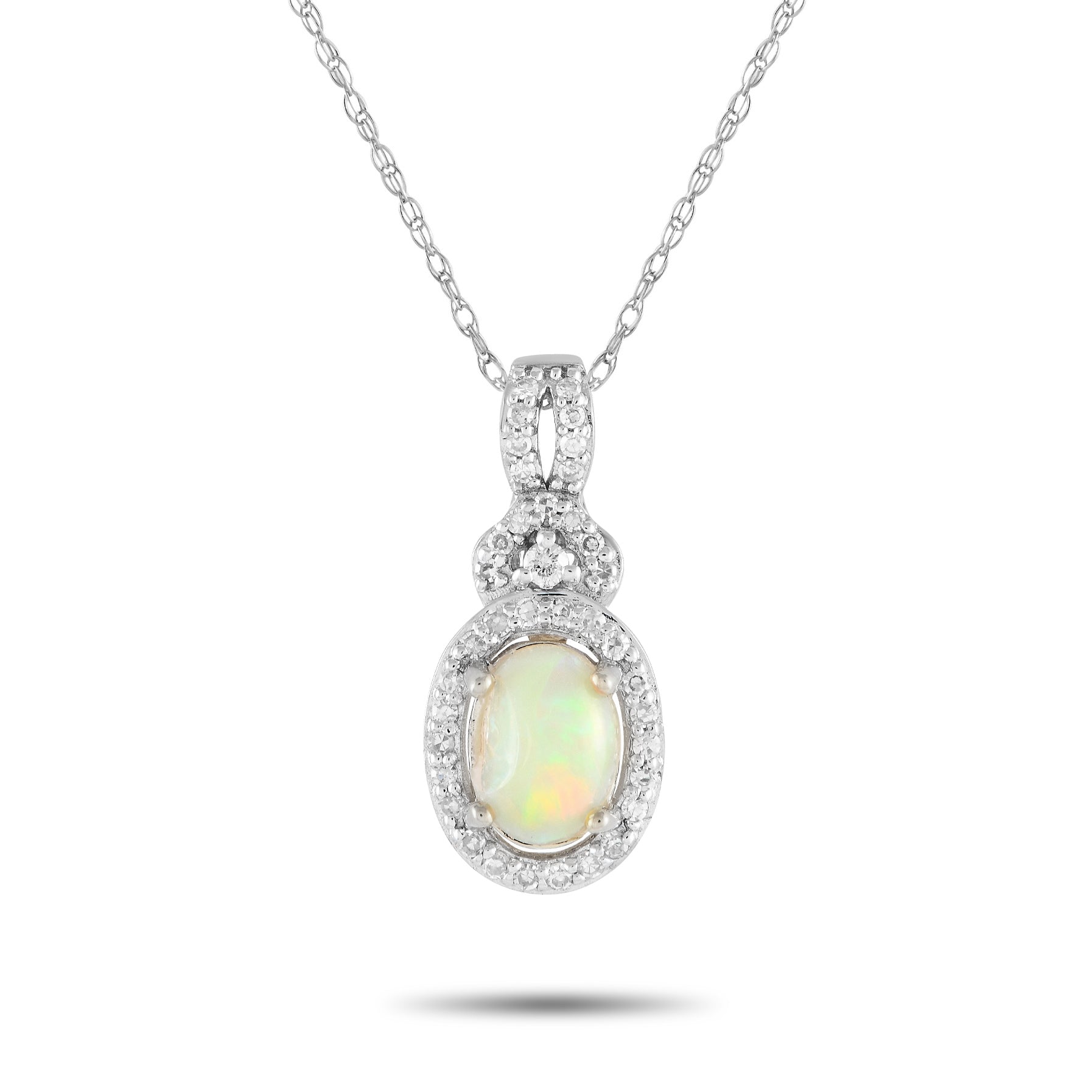 LB Exclusive 14K Weißgold 0.15ct Diamant und Opal Halskette PD4 15738WOP