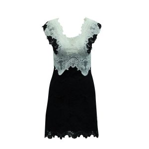 Sandro Paris V Neck Lace kurzes Kleid aus schwarzem Polyester 7833205407804