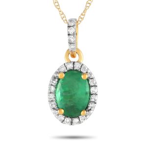 LB Exclusive 14K Gelbgold 0.06ct Diamant und Smaragd Anhänger Halskette - – PD4 / 16075YEM
