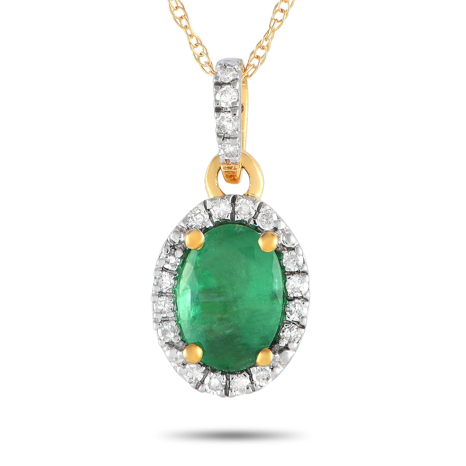 LB Exclusive 14K Gelbgold 0,06ct Diamant und Emerald Anhänger Halskette PD4 16075YEM