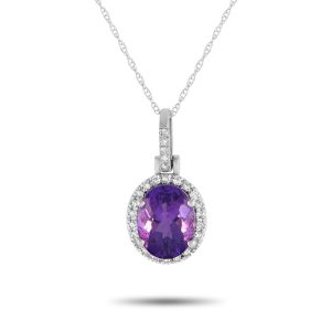 LB Exclusive 14K Weißgold 0,13ct Diamant und Amethyst Anhänger Halskette - – PD4 / 15500WAM