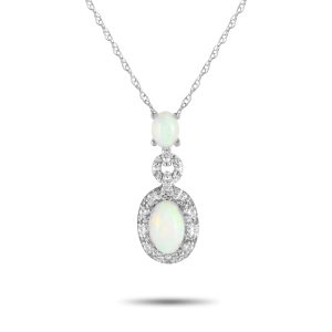 LB Exclusive 14K Weißgold 0.08ct Diamant und opale Anhänger Halskette - – PD4 / 16183WOP