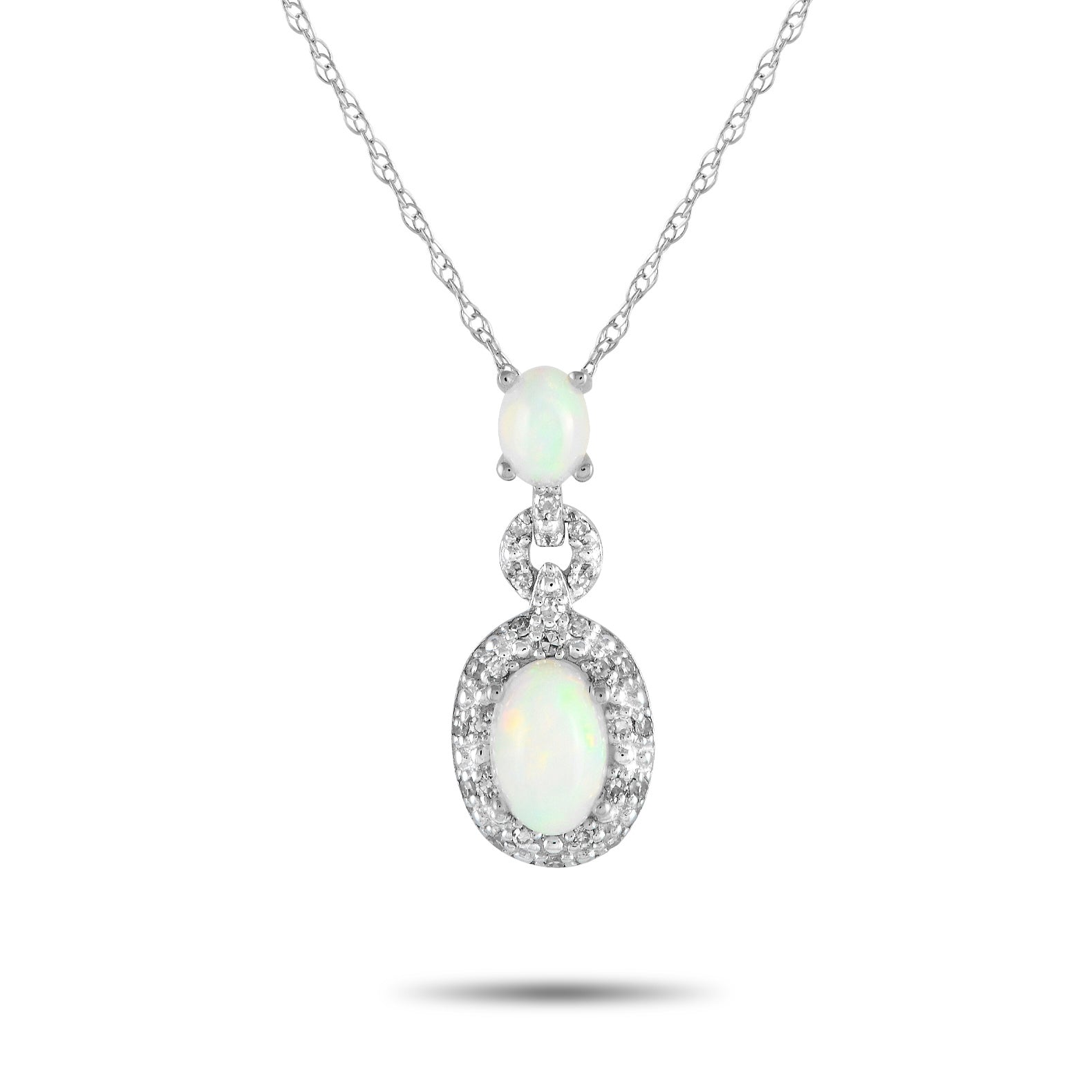 LB Exclusive 14K Weißgold 0.08ct Diamant und Opal Anhänger Halskette PD4 16183WOP