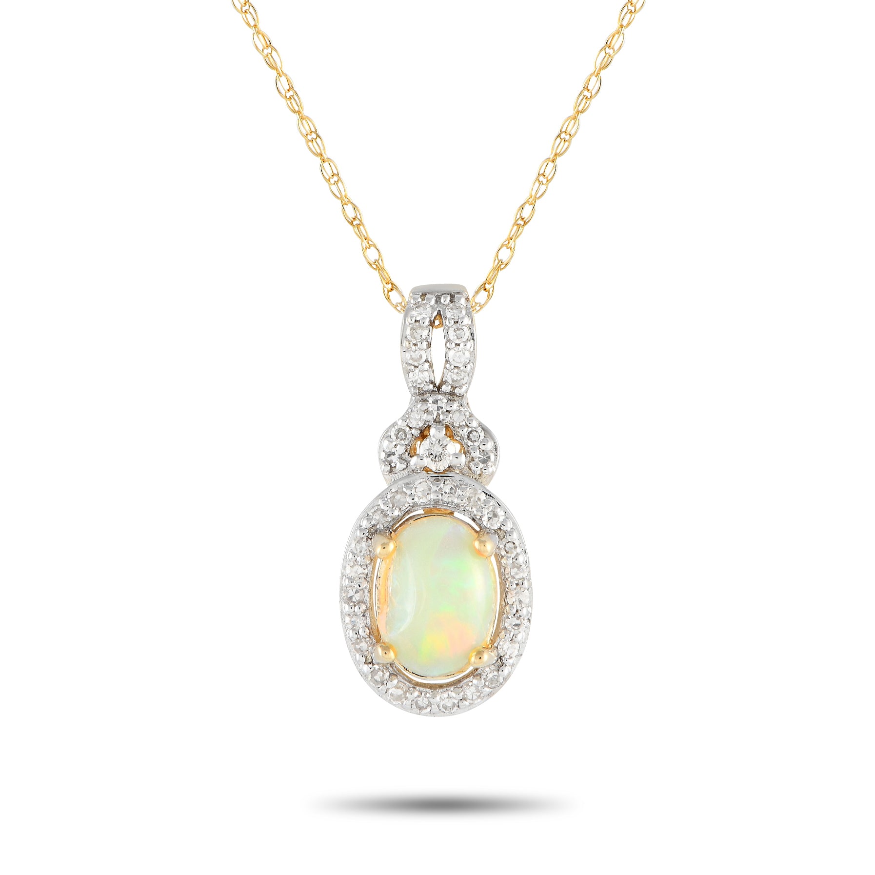 LB Exclusive 14K Gelbgold 0.15ct Diamant und Opal Halskette PD4 15738YOP