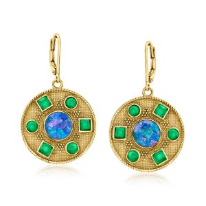 Ross-Simons Mosaik Schwarz Opal Triplet Drop Ohrringe mit grünen Achat in 18kt Gold über Sterling