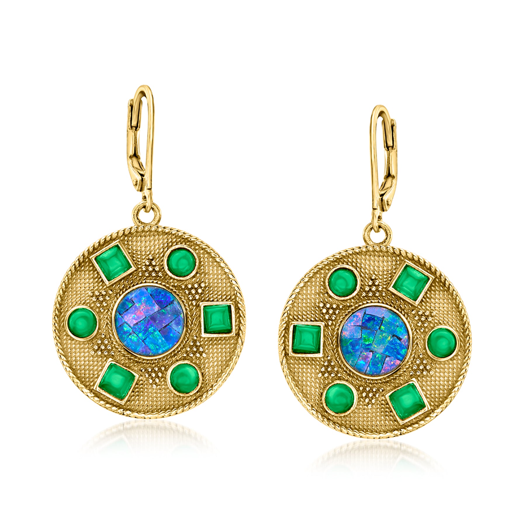 Ross-Simons Mosaik Schwarz Opal Triplet Drop Ohrringe mit grünen Achat in 18kt Gold über Sterling