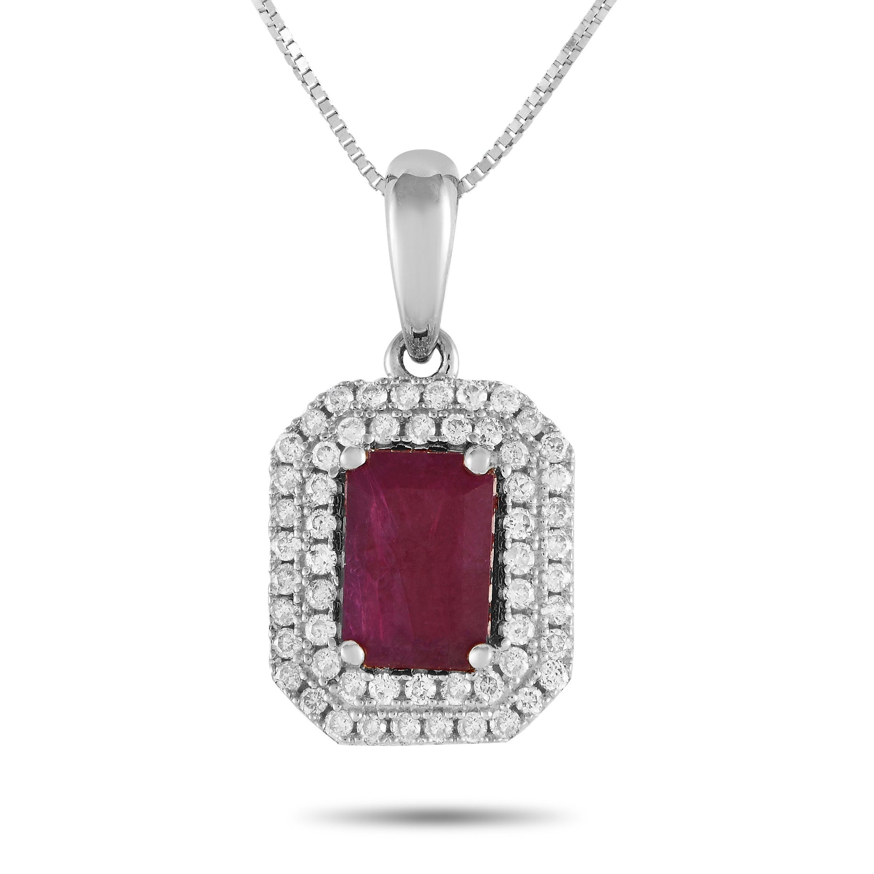 LB Exclusive 14K Weißgold 0,24ct Diamant und Emerald Schnitt Rubin Halskette PD4 15905WRU