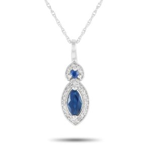 LB Exclusive 14K Weißgold 0,07ct Diamant und Saphir Marquise Halskette - – PD4 / 16299WSA