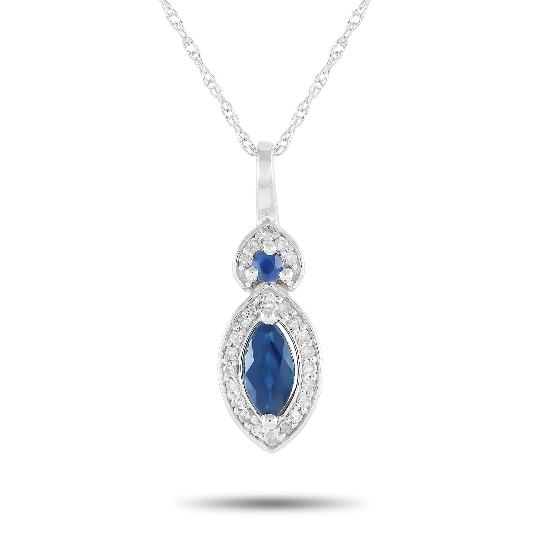 LB Exclusive 14K Weißgold 0.07ct Diamant und Saphir Marquise Halskette PD4 16299WSA
