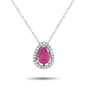 LB Exclusive 14K Weißgold 0.07ct Diamant und Rubin Birne Halskette - – PD4 / 15949WRU