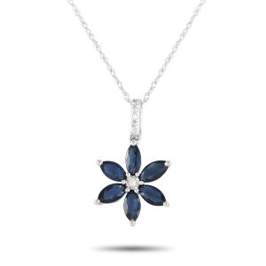 LB Exclusive 14K Weißgold 0,01 ct Diamant und Saphir Blume Halskette PD4-16241WSA