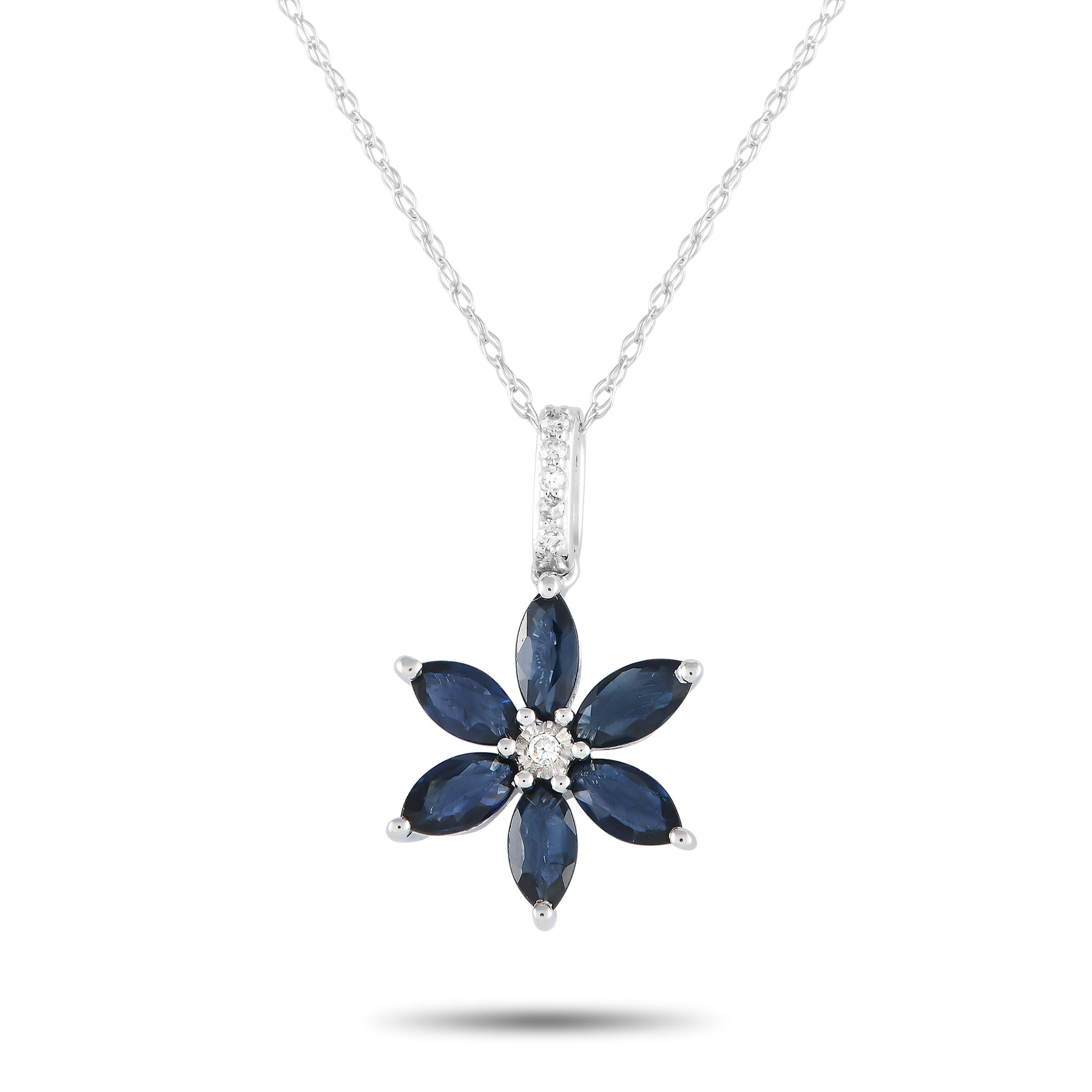 LB Exclusive 14K Weißgold 0.01 ct Diamant und Saphir Blume Halskette PD4 16241WSA