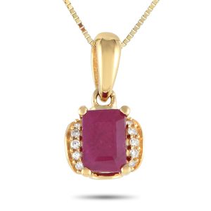 LB Exclusive 14K Gelbgold 0.03ct Diamant und Rubin Anhänger Halskette - – PD4 / 1649YRU