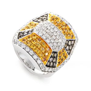 18K Weißgold Diamant & Gelb Saphir Ring