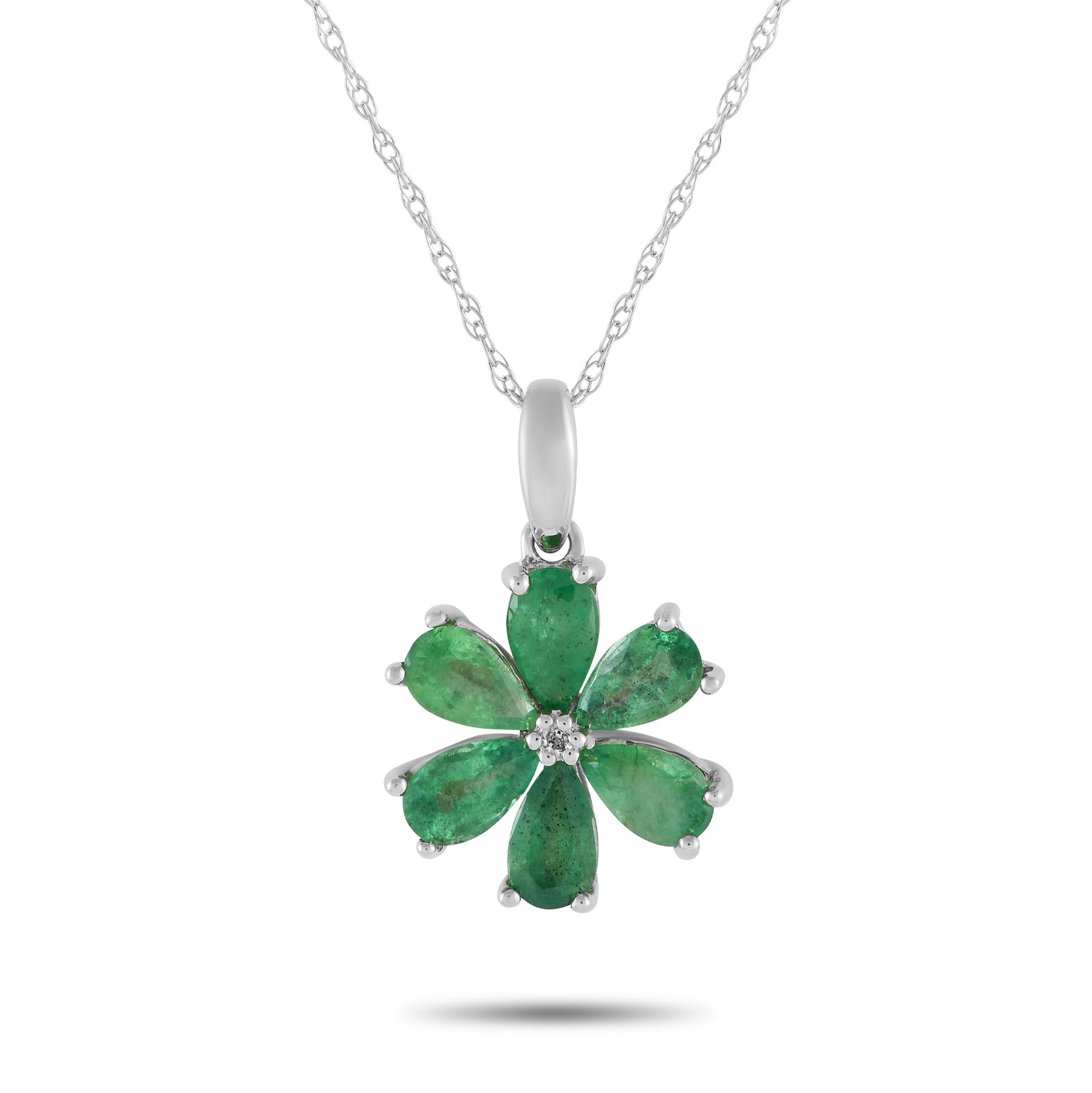 LB Exclusive 14K Weißgold 0,01ct Diamant und Emerald Blume Halskette PS01 -110723