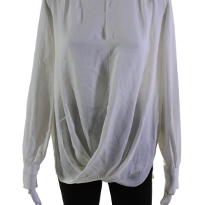 Dice Kayek Damen Seide Chiffon hohen Hals aus langen Ärmel Bluse weiß geschnitten – 7833300009020