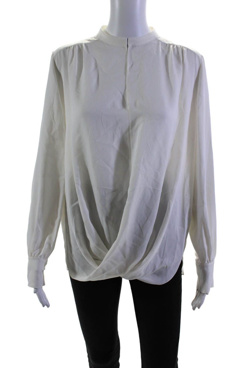 Dice Kayek Damen Seide Chiffon hochgeschlossen Ausschnitt Langarm Bluse Weiß