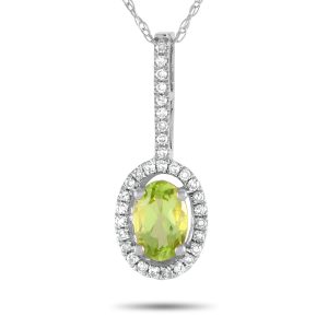 LB Exclusive 14K Weißgold 0.09ct Diamant und Peridot Pedant Halskette - – PD4 / 16077WPE