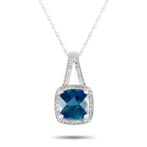 LB Exclusive 14K Weißgold 0,12ct Diamant und blaue Topas Halskette - – PD4 / 16273WBT