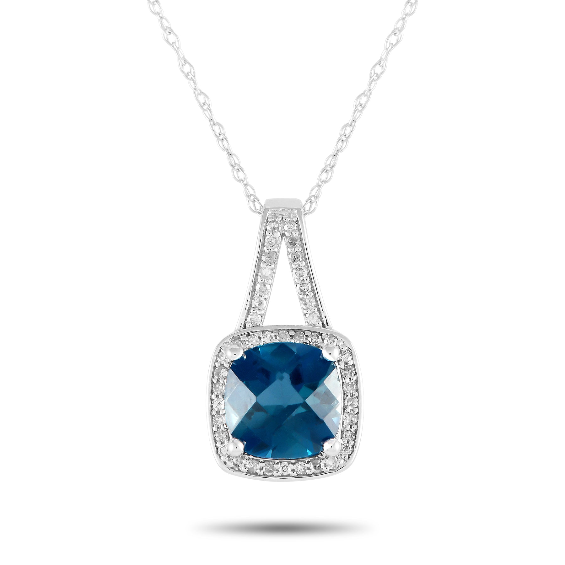 LB Exclusive 14K Weißgold 0.12ct Diamant und blaue Topas Halskette PD4 16273WBT