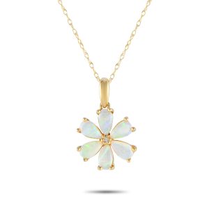 LB Exclusive 14K Gelbgold 0,01ct Diamant und Opal Blume Halskette - – PD4 / 15845YOP