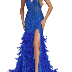 Glittered langes Abschlussballkleid in royalblau 7833301024828