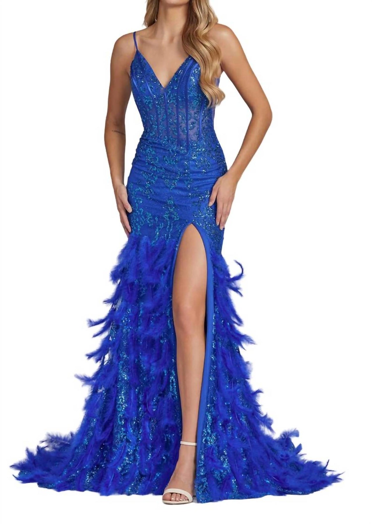 Glittered langes Abschlussballkleid in royalblau 7833301024828