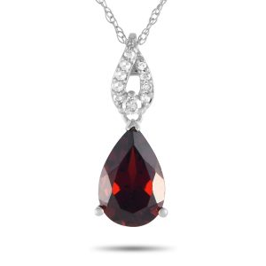 LB Exclusive 14K Weißgold 0.06ct Diamant und Birnen-geschliffene Granatkette - – PD4 / 16184WGA