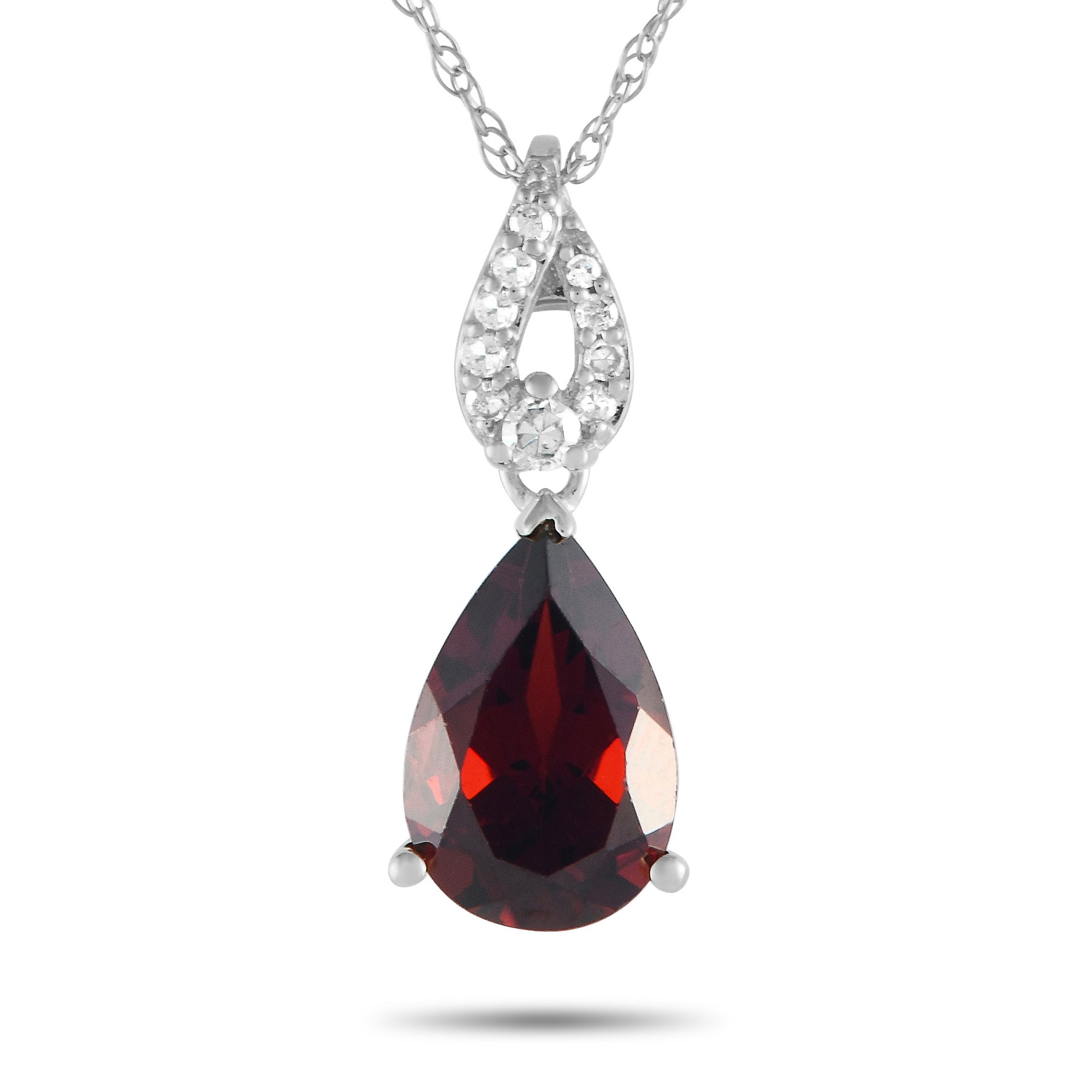 LB Exclusive 14K Weißgold 0.06ct Diamant und Birne-Cut Granat Halskette PD4 16184WGA