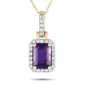 LB Exclusive 14K Gelbgold 0,12ct Diamant und Amethyst Anhänger Halskette - – PD4 / 15501YAM