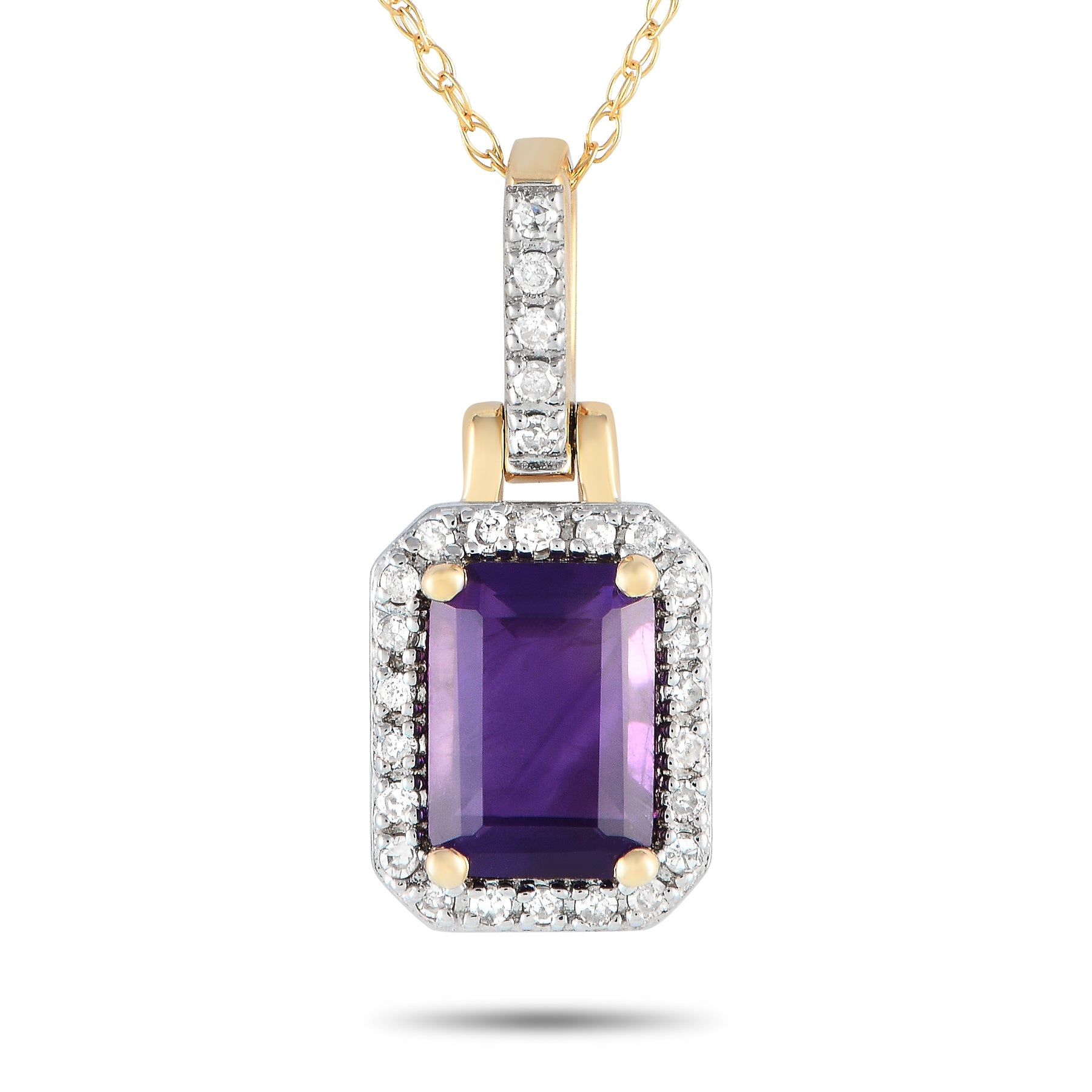 LB Exclusive 14K Gelbgold 0.12ct Diamant und Amethyst Anhänger Halskette PD4 15501JAM