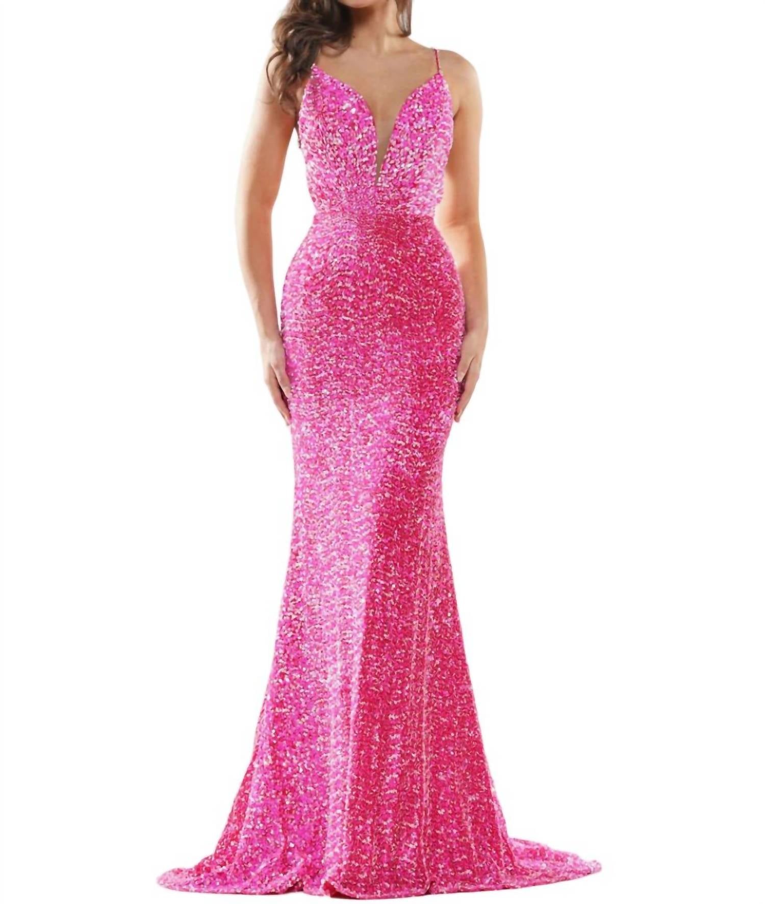 Pailletten Meerjungfrau Abendkleid in Hot-Rosa