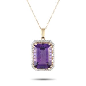LB Exclusive 14K Gelbgold 0,20ct Diamant und Amethyst Anhänger Halskette - – PD4 / 15513YAM