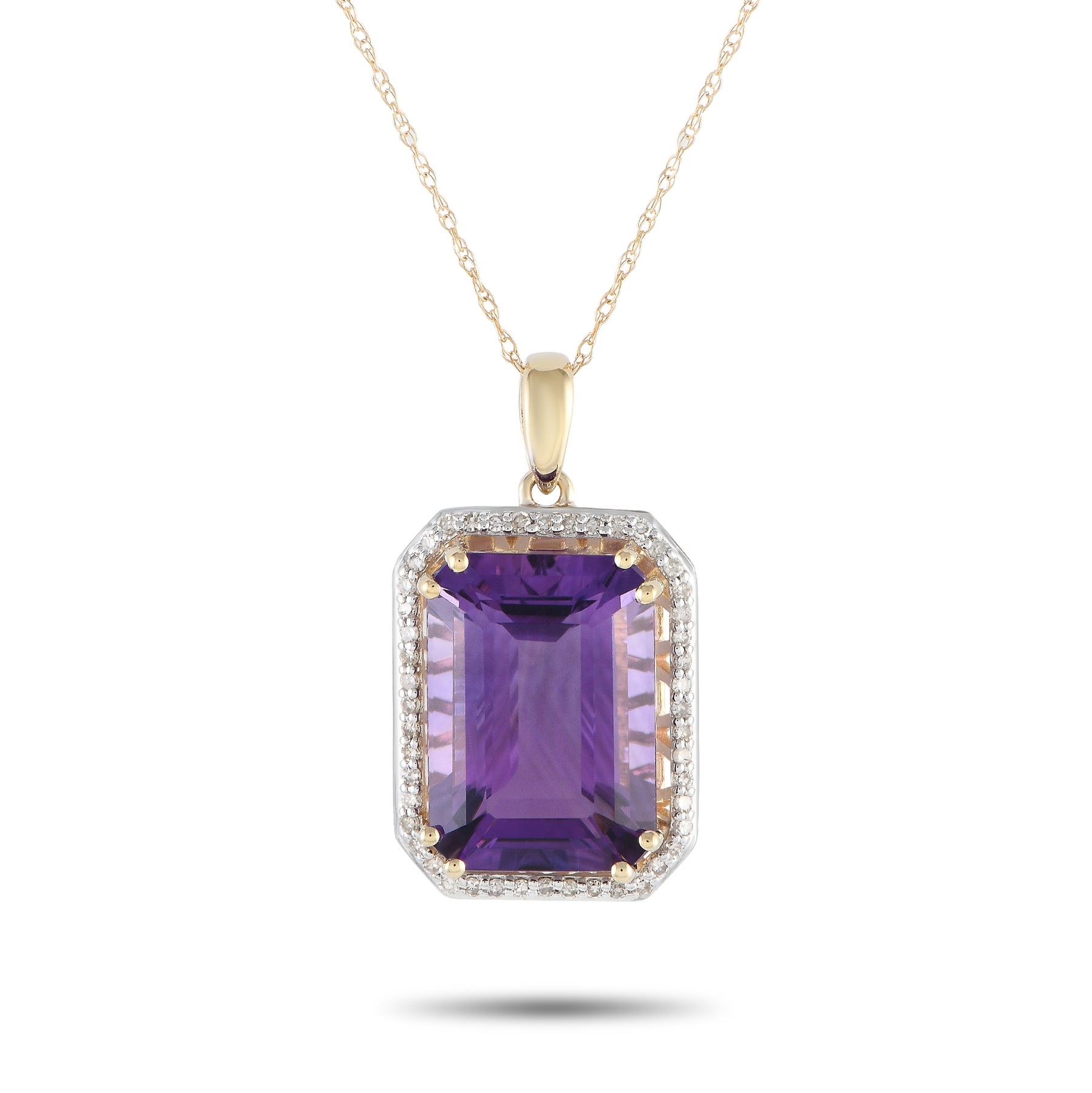 LB Exclusive 14K Gelbgold 0.20ct Diamant und Amethyst Anhänger Halskette PD4 15513JAM