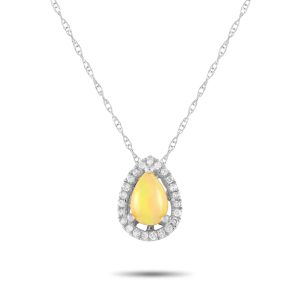 LB Exclusive 14K Weißgold 0,05ct Diamant und Opal Birne Halskette - – PD4 / 15949WOP