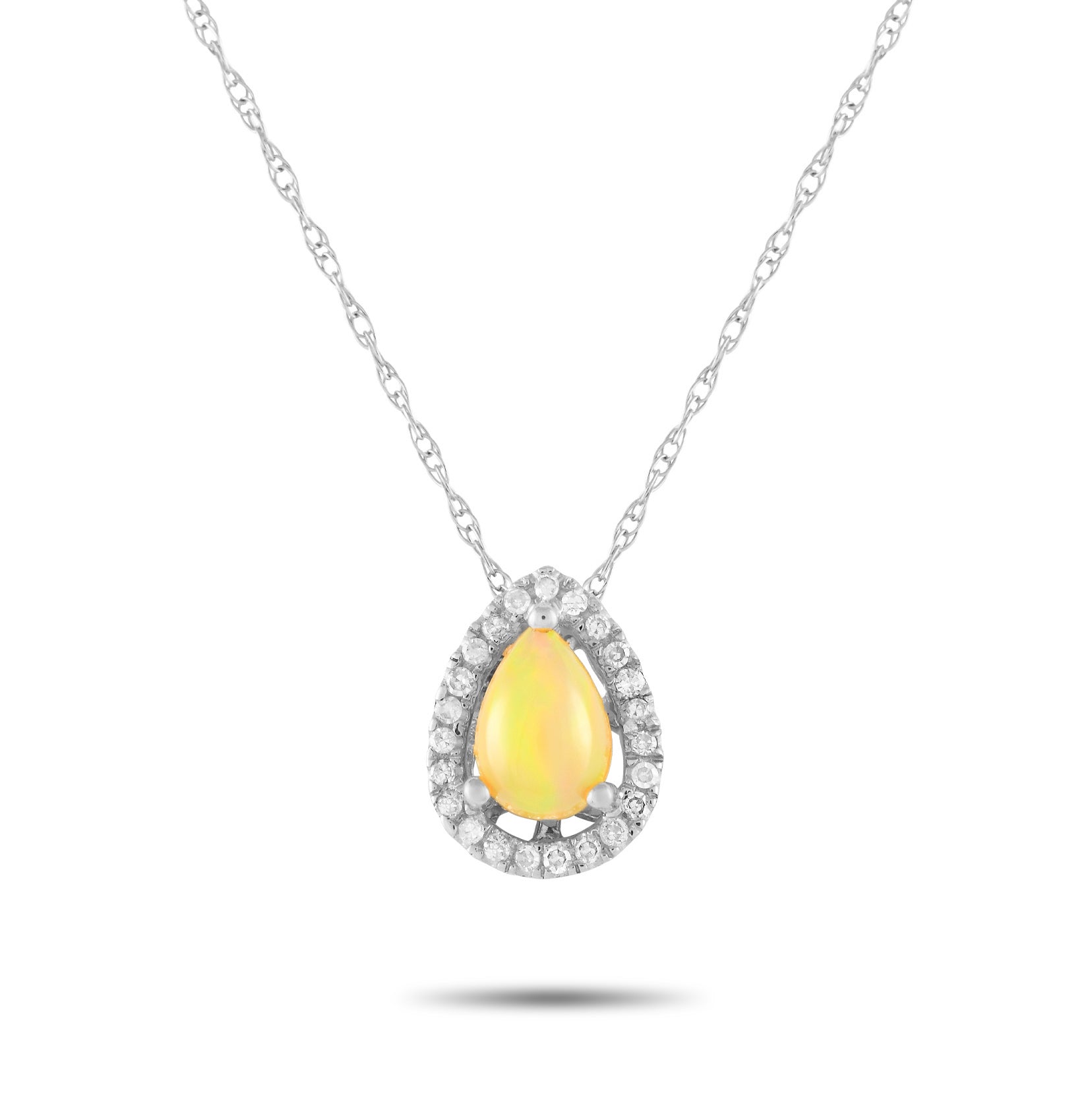 LB Exclusive 14K Weißgold 0.05ct Diamant und Opal Birne Halskette PD4 15949WOP