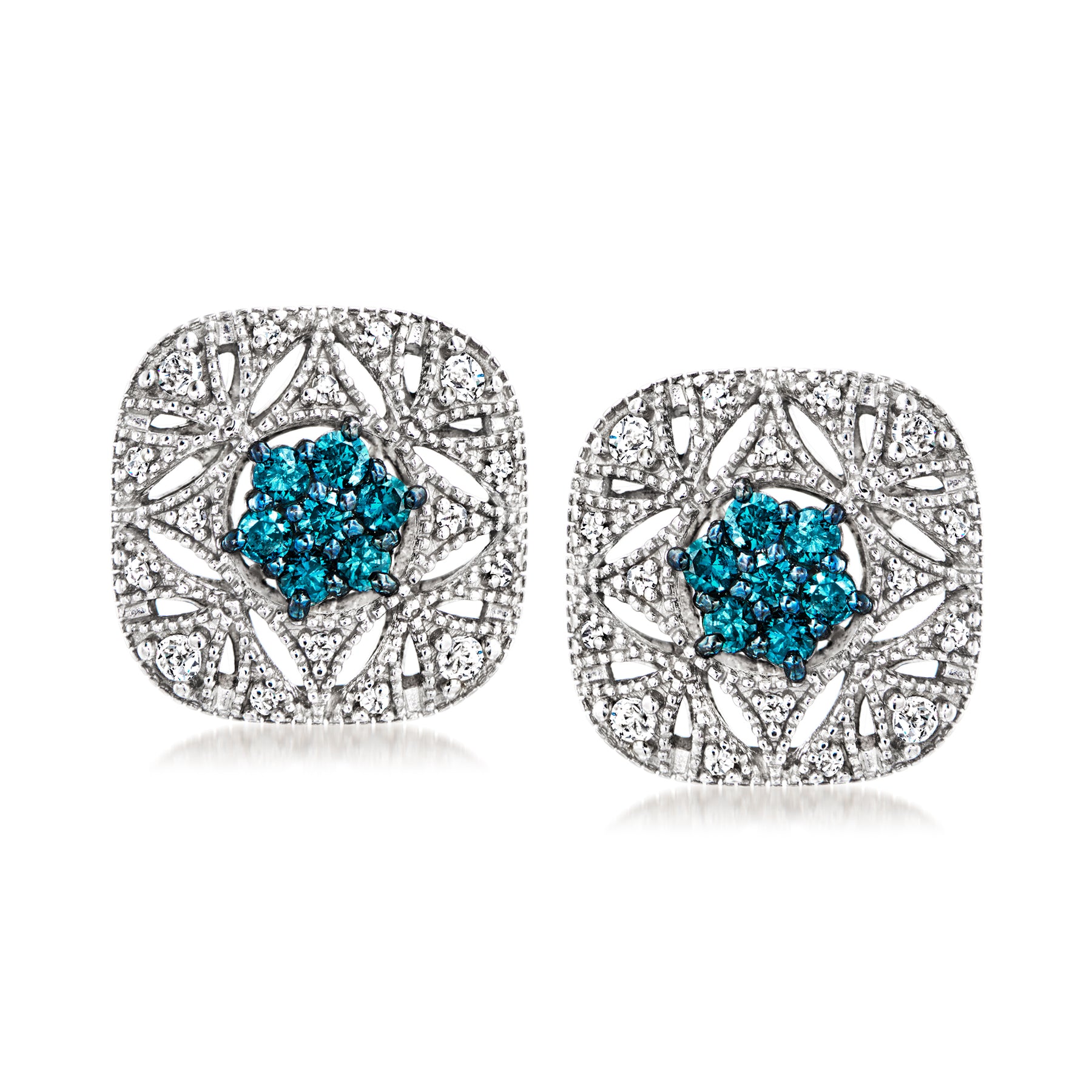 Ross-Simons Blaue und weiße Diamantohrringe in Sterlingsilber