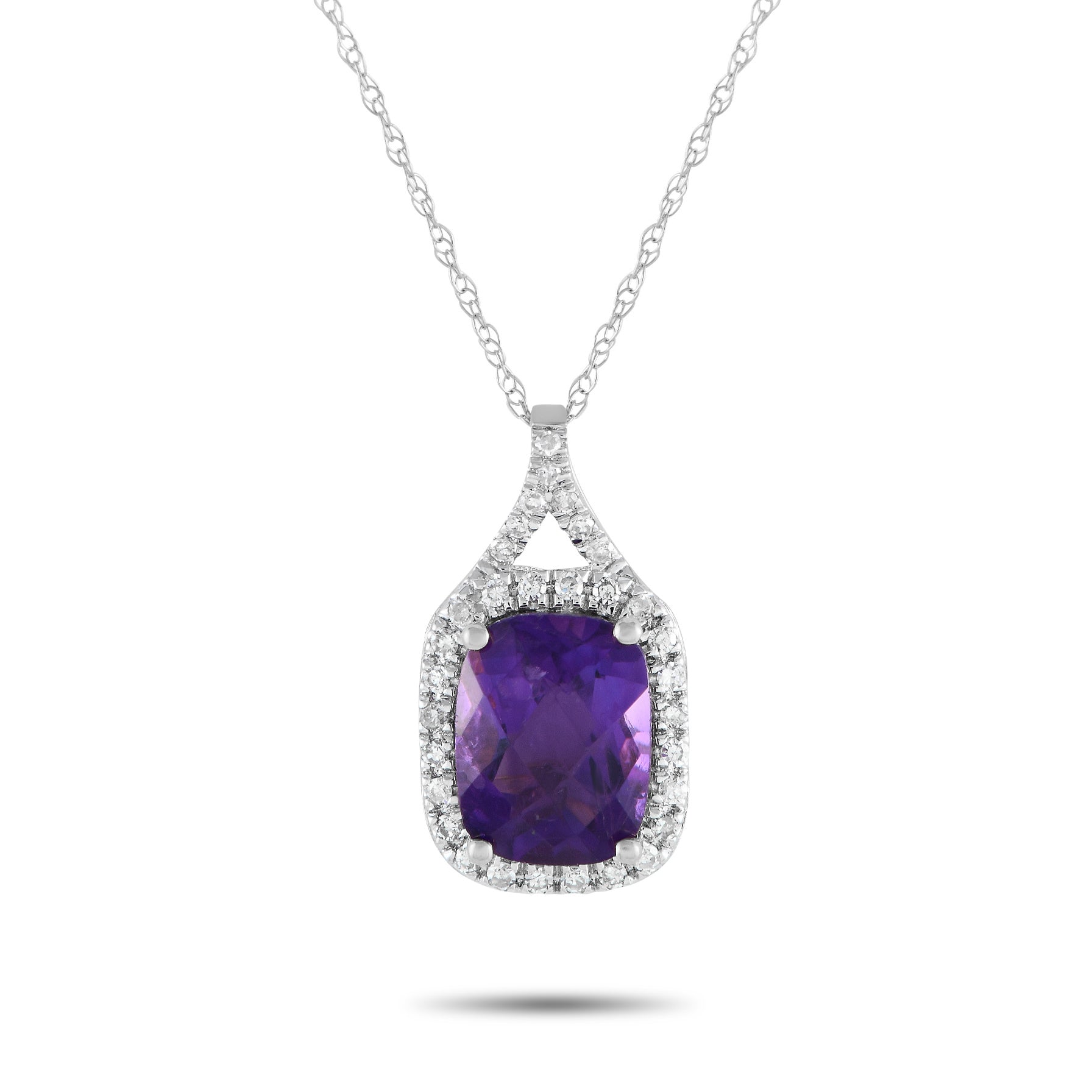 LB Exclusive 14K Weißgold 0.13ct Diamant und Amethyst Anhänger Halskette PD4 15472WAM