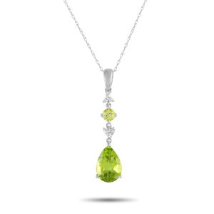 LB Exclusive 14K Weißgold 0,05ct Diamant und Peridot Anhänger Halskette - – PD4 / 16247WPE