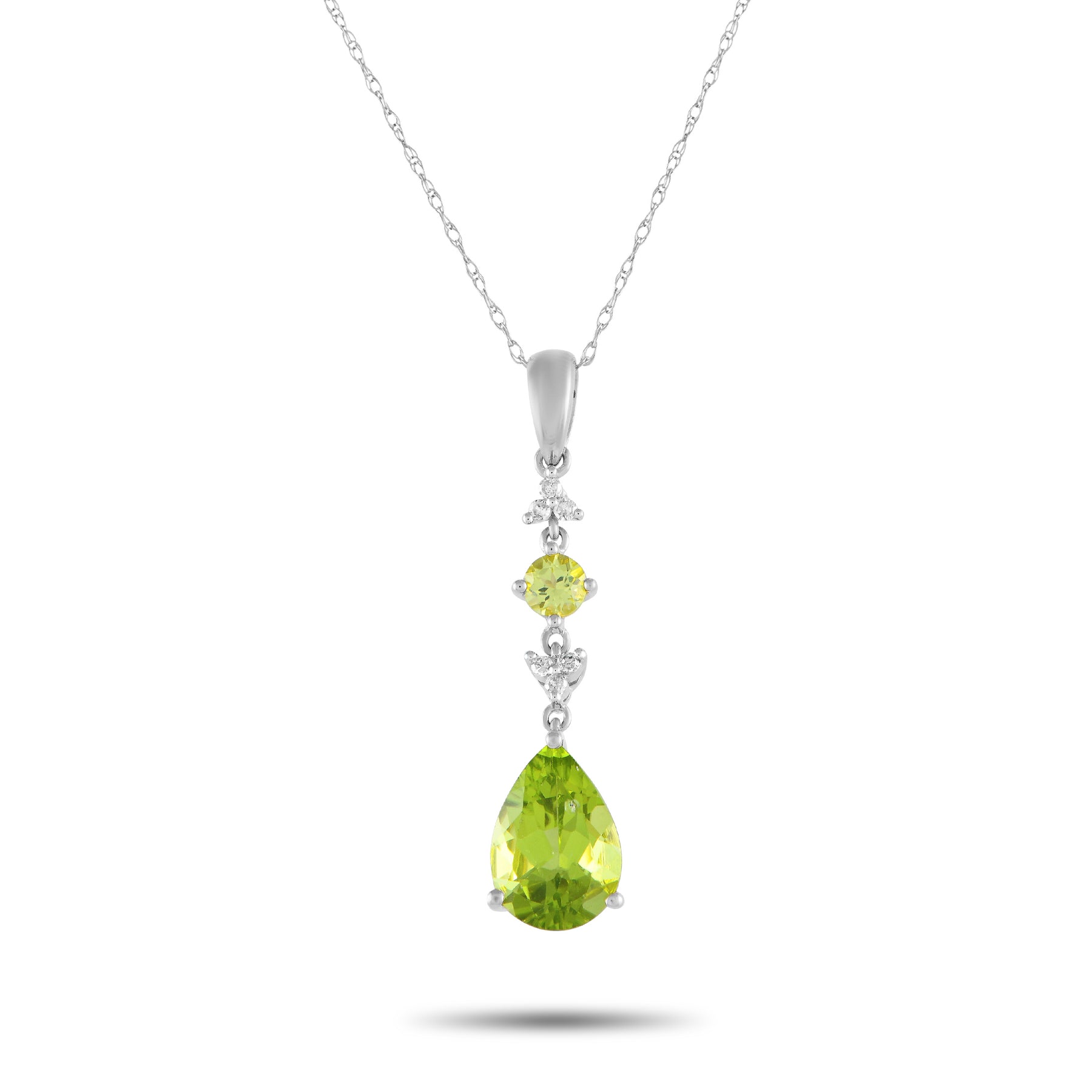 LB Exclusive 14K Weißgold 0.05ct Diamant und Peridot Anhänger Halskette PD4 16247WPE