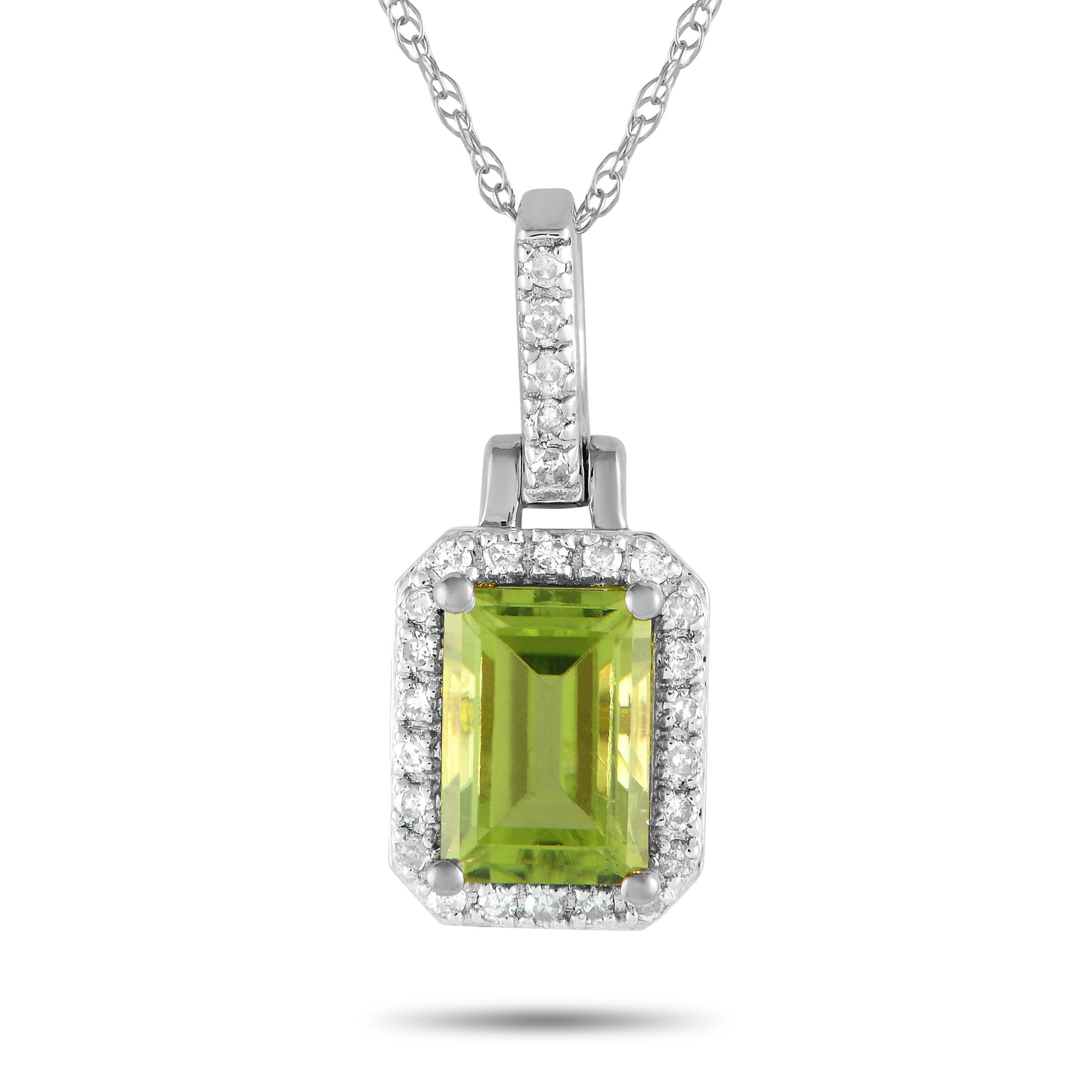LB Exclusive 14K Weißgold 0,12ct Diamant und Emerald Schnitt Peridot Halskette PD4 15501 WPE