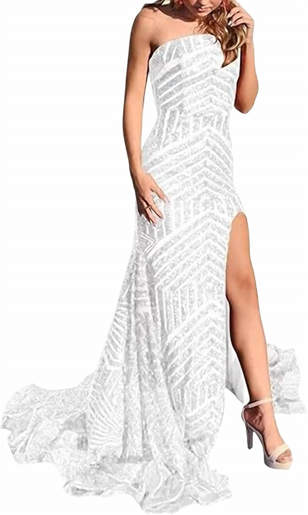 Pailletten Meerjungfrau Prom Kleid in Weiß