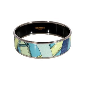 hermès plattiert Cavalcadour Türkis breite Emaille Armreif (59mm) 7705716490300