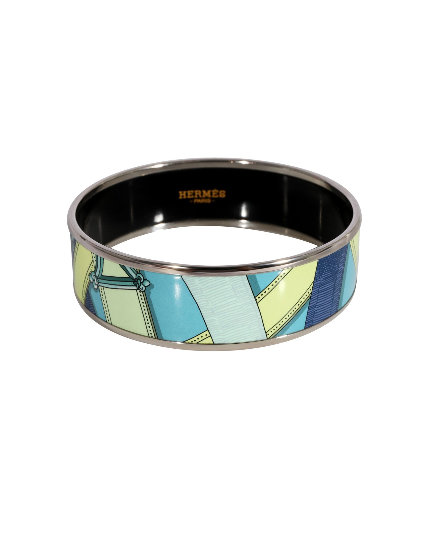 Hermès überzogene Cavalcadour Türkis breiten Emaille Armreif (59mm)