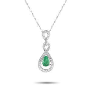 LB Exclusive 14K Weißgold 0.08ct Diamant und Smaragd Anhänger Halskette - – PD4 / 16318WEM