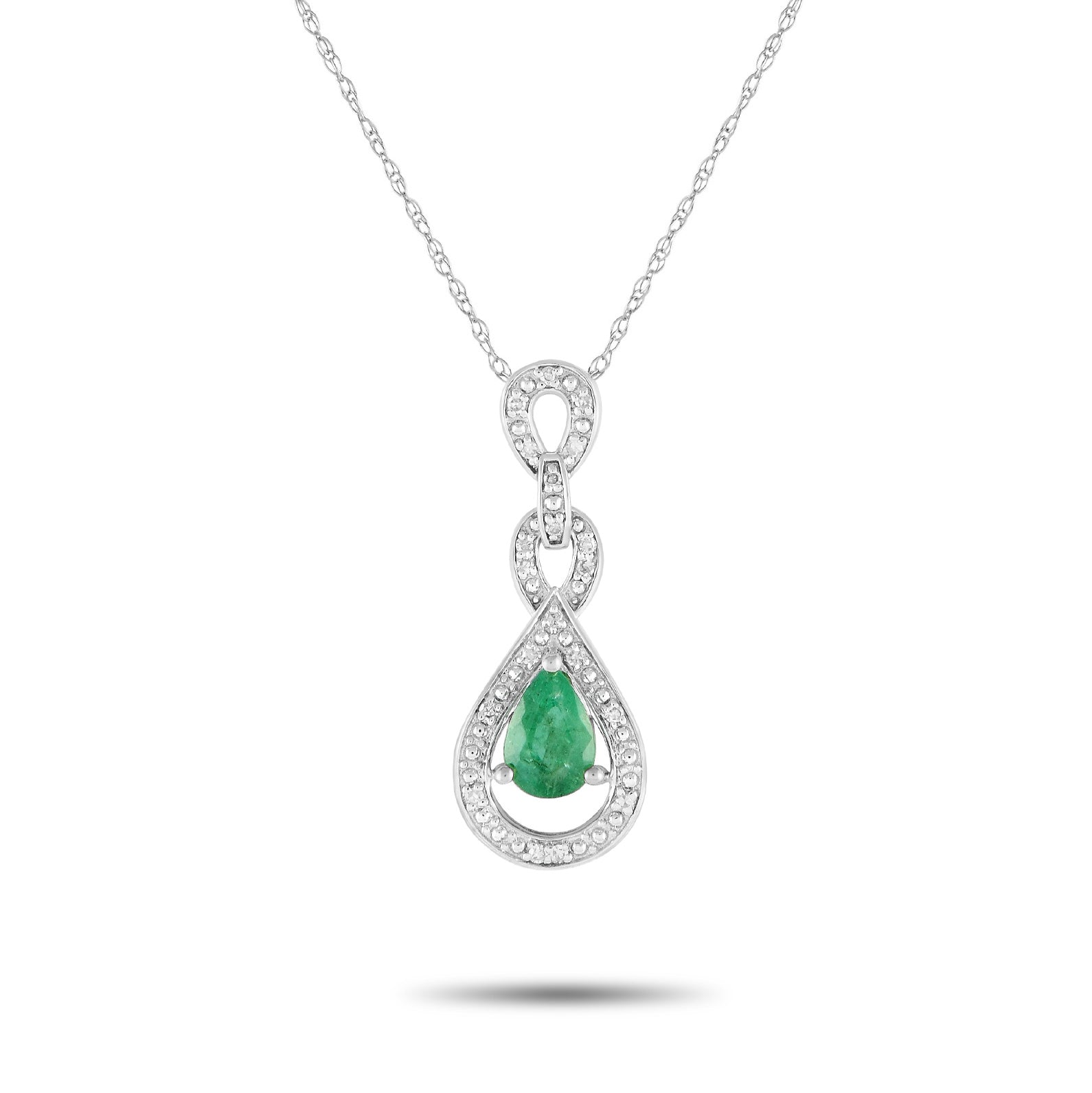 LB Exclusive 14K Weißgold 0,08ct Diamant und Emerald Anhänger Halskette PD4 16318WEM
