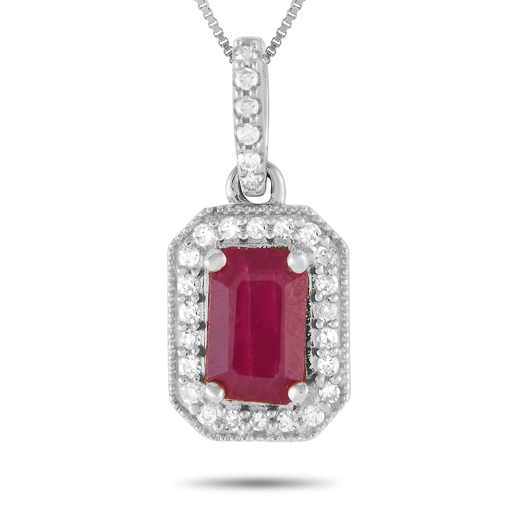 LB Exclusive 14K Weißgold 0,10ct Diamant und Rubin Halskette PD4 16050WRU