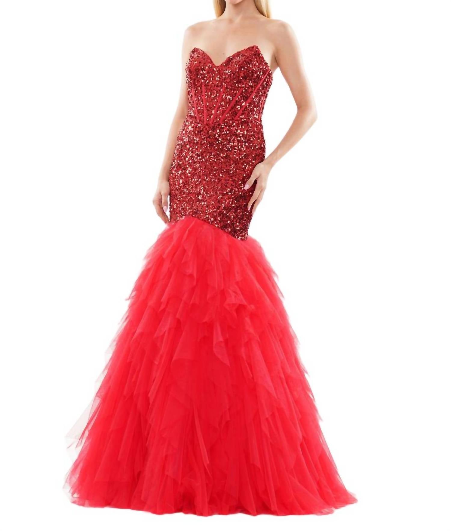 Pailletten Meerjungfrau Prom Kleid in Rot